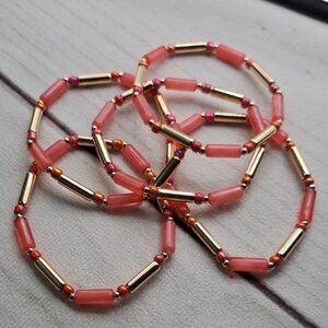 Pink and Gold Beaded Stretch Bracelet Set